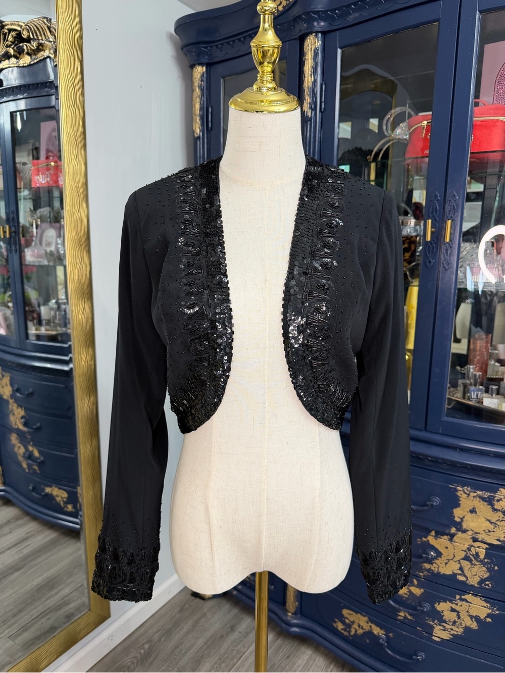 Vintage Landa Sequin Beaded Bolero Jacket Cropped Cardigan